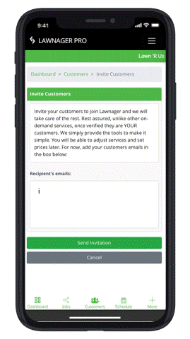 Invite Customers By Email - Lawn Care Software