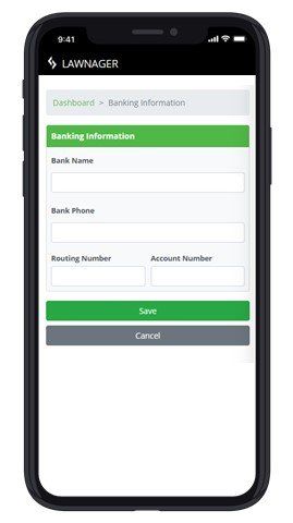 How to sign up for the pro version of Lawnager for lawn care services - enter banking information