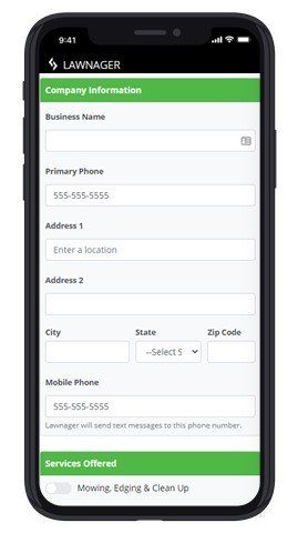 How to sign up for the pro version of Lawnager for lawn care services - complete business profile
